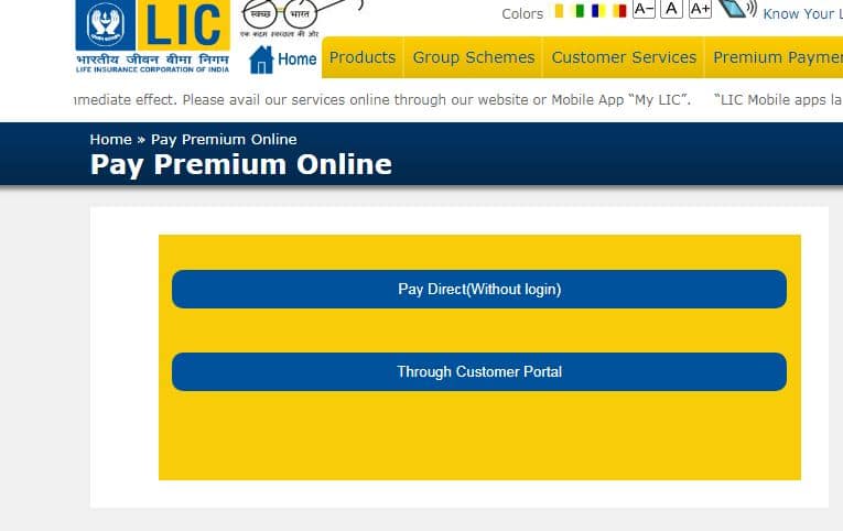 LIC Online Payment Process